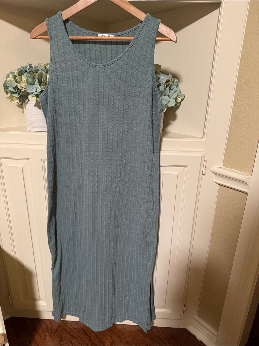 Sleeveless Ribbed Maxi Dress in Sage Green - Unbranded